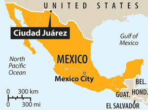 Juarez, Mexico is just across the border from El Paso, Texas, USA